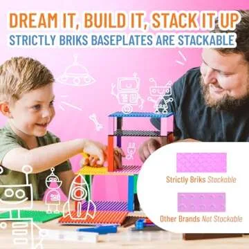 Strictly Briks Compatible with Mega Blocks Toy Building Block, Beginner Bricks Stackable Baseplates, Large Pegs for Babies and Toddlers, Compatible with All Brands, Pink, 1 Piece, 12.5 x 15 Inches