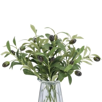 Erlandens 10pcs Faux Olive Leaves Stems 10” Tall Artificial Plants for Decor