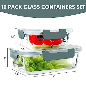 VERONES 10 Pack Glass Meal Prep Containers Set