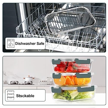 VERONES 10 Pack Glass Meal Prep Containers Set