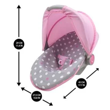 509 Crew: Cotton Candy Pink: 3-in-1 Doll Car Seat - Pink, Grey, Polka Dot - for Dolls Up to 18", Multifunctional, Retractable Canopy, Kids Ages 3+