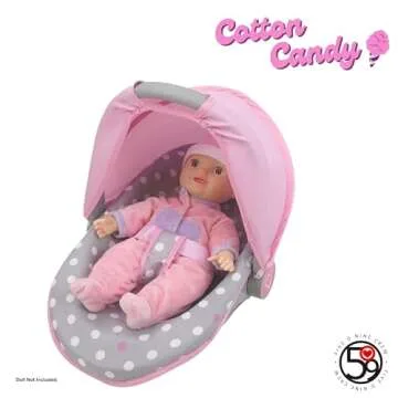 509 Crew: Cotton Candy Pink: 3-in-1 Doll Car Seat - Pink, Grey, Polka Dot - for Dolls Up to 18", Multifunctional, Retractable Canopy, Kids Ages 3+