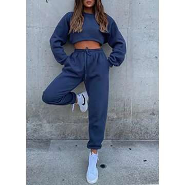 Viatabuna Women's 2 Piece Fleece Sweatsuit Outfit Long Sleeve Crewneck Pullover Sweatshirt Drawstring Jogger Pants Lounge Set
