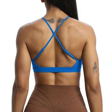 Aoxjox Women's Workout Sports Bras Jamie Deep V Fitness Backless Padded Training Gym Bra Yoga Crop Tank Top (Directoire Blue, X-Small)
