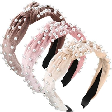Elegant WILLBOND Pearl Headbands Set - Velvet & Faux Pearls for Women