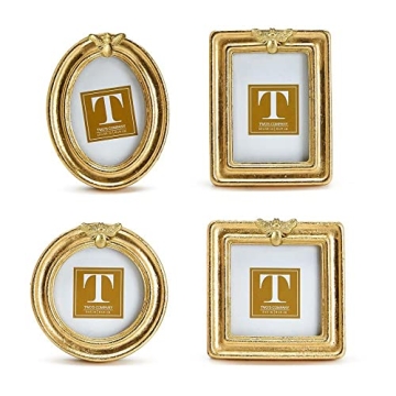 Two's Company Golden Bee Set of 4 Gold Leaf Finish Photo Frames with 4 Styles