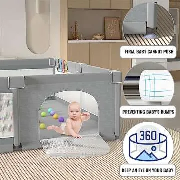 LUTIKIANG Baby Playpen, 79" X 71" Extra Large Playpen for Babies and Toddlers with Gates, Baby Play Yards, Baby Fence Play Area, Safety Indoor Baby Play Area with Ocean Balls (Grey)