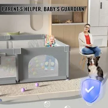 LUTIKIANG Baby Playpen, 79" X 71" Extra Large Playpen for Babies and Toddlers with Gates, Baby Play Yards, Baby Fence Play Area, Safety Indoor Baby Play Area with Ocean Balls (Grey)