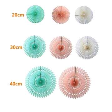 iEventStar 16 pcs Paper Fan Tissue Pom Birthday Wedding Party Decoration (Pink+Blue+Beige)