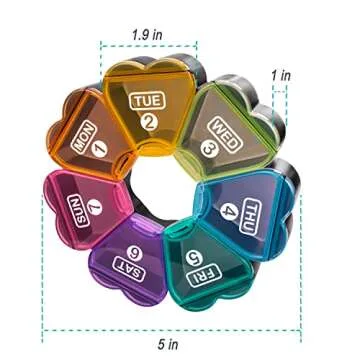 Large Pill Organizer 7 Day, Remtise Portable Daily Pill Cases Medicine Organizer, Weekly Pill Box for Pills/Vitamin/Fish Oil/Supplements and Medication (Rainbow