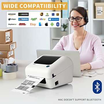 JADENS Bluetooth Thermal Shipping Label Printer - High Speed 4x6 Wireless