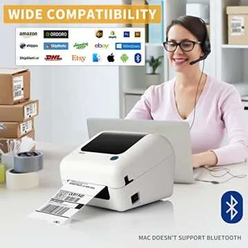 JADENS Bluetooth Thermal Shipping Label Printer - High Speed 4x6 Wireless