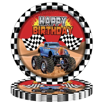 CENLBJ Racing Car Birthday Paper Plates - 50pcs 7inch Monster Truck Theme