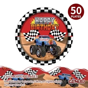 Racing Car Birthday Paper Plates 50pcs Monster Truck Theme