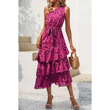 PRETTYGARDEN Women's Summer Floral Sundress Casual One Shoulder Tiered Ruffle Flowy Midi Beach Boho ...