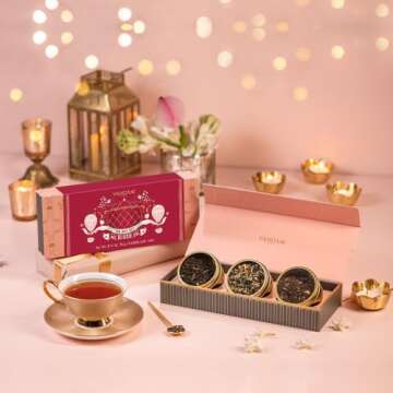 VAHDAM, BLUSH - Assorted Valentines Day Tea Gift Set for Women (3 Premium Teas) Tin Caddy Presentation Box | Loose Leaf | Gluten Free, Non GMO | Valentines Day Gifts for Her | Valentines Day Gifts