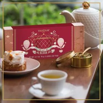 VAHDAM, BLUSH - Assorted Valentines Day Tea Gift Set for Women (3 Premium Teas) Tin Caddy Presentation Box | Loose Leaf | Gluten Free, Non GMO | Valentines Day Gifts for Her | Valentines Day Gifts