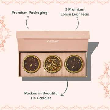 VAHDAM, BLUSH - Assorted Valentines Day Tea Gift Set for Women (3 Premium Teas) Tin Caddy Presentation Box | Loose Leaf | Gluten Free, Non GMO | Valentines Day Gifts for Her | Valentines Day Gifts