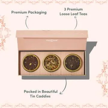 VAHDAM, BLUSH - Assorted Valentines Day Tea Gift Set for Women (3 Premium Teas) Tin Caddy Presentation Box | Loose Leaf | Gluten Free, Non GMO | Valentines Day Gifts for Her | Valentines Day Gifts