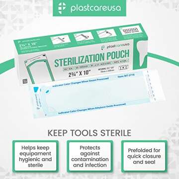 400 2.75 x 9 Inch Self Sealing Sterilization Autoclave Pouch Bags with Internal and External Indicat...