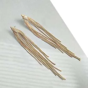 4Pcs Gold Long Tassel Dangle Earrings for Women Long Threader Earrings Chain Drop Earrings for Womens (long tassel earrings gold)