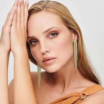 4Pcs Gold Long Tassel Dangle Earrings for Women Long Threader Earrings Chain Drop Earrings for Womens (long tassel earrings gold)