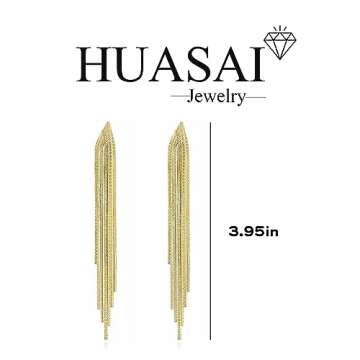 4Pcs Gold Long Tassel Dangle Earrings for Women Long Threader Earrings Chain Drop Earrings for Womens (long tassel earrings gold)