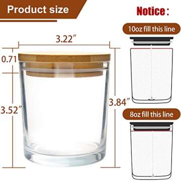 CONNOO 12Pack 10 OZ Clear Glass Candle Jars with Bamboo Lids for Making Candles, Large Size Empty Candle Tins with Wooden Lids, Bulk Clean Candle Containers - Dishwasher Safe