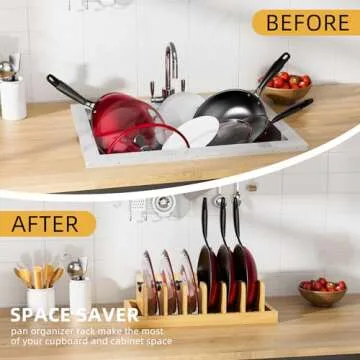 Bamboo Pot Lid Organizer Pot Lid Holder, Pot and Pan Organizer Drawer Organizer for Pot Lids, Pans, Cutting Boards & Baking Sheets, Dinner Plates, Reusable Containers in Cabinet Storage