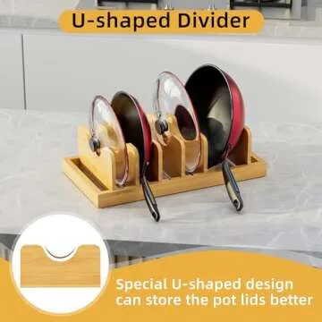 Bamboo Pot Lid Organizer Pot Lid Holder, Pot and Pan Organizer Drawer Organizer for Pot Lids, Pans, Cutting Boards & Baking Sheets, Dinner Plates, Reusable Containers in Cabinet Storage