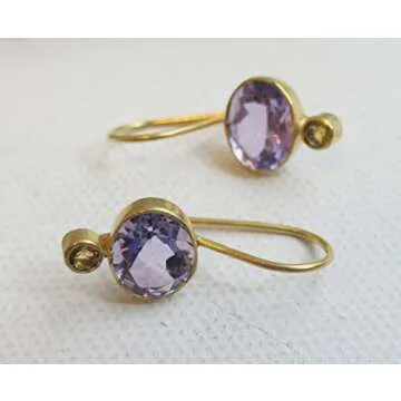 Amethyst and Citrine Gold Plated Sterling Silver Drop Earrings - Natural Gem Gemstone - Birthday Valentine's Mother's Day Gift - Handmade Jewellery Gift Ideas for Women (Amethyst and Citrine)