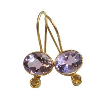 Amethyst and Citrine Gold Plated Sterling Silver Drop Earrings - Natural Gem Gemstone - Birthday Valentine's Mother's Day Gift - Handmade Jewellery Gift Ideas for Women (Amethyst and Citrine)