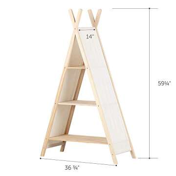 South Shore Sweedi Teepee 3 tier Shelving Unit-Natural Cotton and Pine