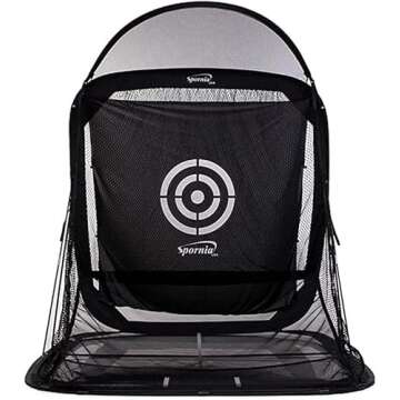 Spornia SPG-7 Golf Practice Net Bundle- Tri-Turf Golf Hitting Mat with Side Net Extension Attachment