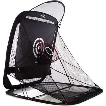 Spornia SPG-7 Golf Practice Net Bundle- Tri-Turf Golf Hitting Mat with Side Net Extension Attachment