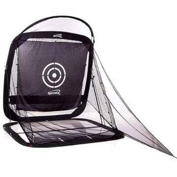 Spornia SPG-7 Golf Practice Net Bundle- Tri-Turf Golf Hitting Mat with Side Net Extension Attachment