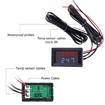 IS Icstation Digital Thermometer, Car Auto Temperature Gauge Sensor, DC 4-28V Fahrenheit Dual Displa...