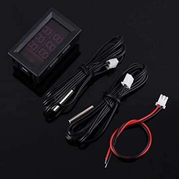 IS Icstation Digital Thermometer, Car Auto Temperature Gauge Sensor, DC 4-28V Fahrenheit Dual Display, Monitor with 2 NTC Waterproof Probes for Aquarium Vehicle Fish Tank