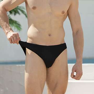 EASEJUICY Men's Swimwear Sexy Bikini Solid Swimming Briefs Low Waist Drawstring (Black, XX-Large)