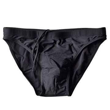 EASEJUICY Men's Swimwear Sexy Bikini Solid Swimming Briefs Low Waist Drawstring (Black, XX-Large)