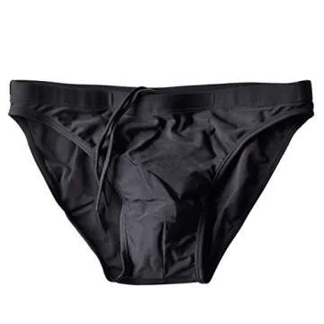 EASEJUICY Men's Swimwear Sexy Bikini Solid Swimming Briefs Low Waist Drawstring (Black, XX-Large)