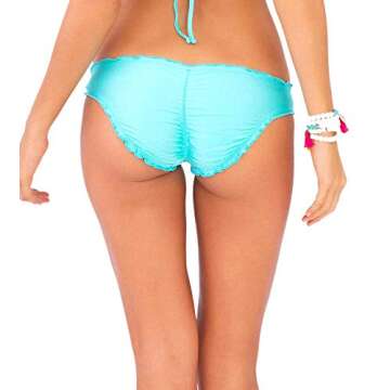 Luli Fama Women's Cosita Buena Wavy Full Ruched-Back Bikini Bottom, Aqua Marine, Medium