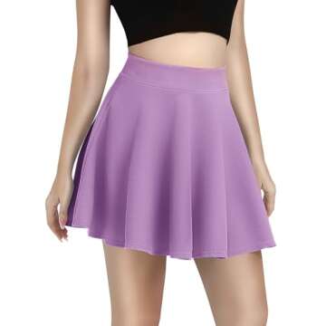 Women's Basic Versatile Stretchy Flared Casual Mini Skater Skirt (2XL, Lilac)