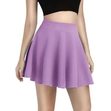 Women's Basic Versatile Stretchy Flared Casual Mini Skater Skirt (2XL, Lilac)