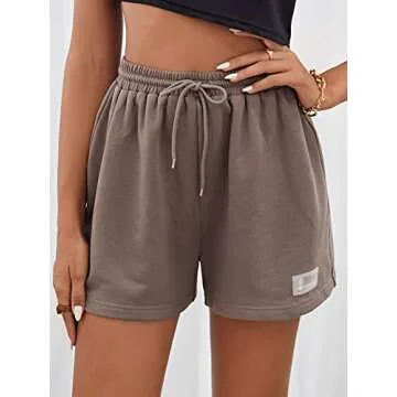 SheIn Women's Drawstring High Waist Patched Yoga Workout Sports Track Shorts Mocha Brown L