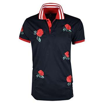 SCREENSHOTBRAND-S11815 Mens Hipster Hip-Hop Premium Tees - Stylish Fashion Rose Flower Embroidery Po...