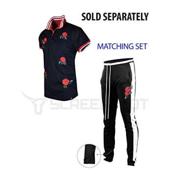 SCREENSHOTBRAND-S11815 Mens Hipster Hip-Hop Premium Tees - Stylish Fashion Rose Flower Embroidery Polo T-Shirt - Black-Medium