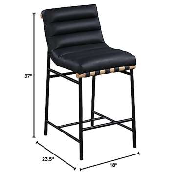 Meridian Furniture 857Black-C Burke Collection Modern | Contemporary Vegan Leather Upholstered Counter Stool, Black, 18" W x 24" D x 37.5" H