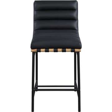 Meridian Furniture 857Black-C Burke Collection Modern | Contemporary Vegan Leather Upholstered Counter Stool, Black, 18" W x 24" D x 37.5" H