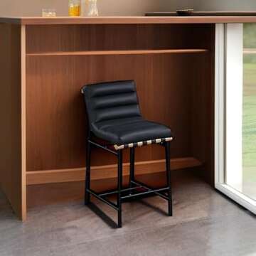 Meridian Furniture 857Black-C Burke Collection Modern | Contemporary Vegan Leather Upholstered Counter Stool, Black, 18" W x 24" D x 37.5" H